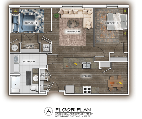 a floor plan of a house with a brown brick floor
